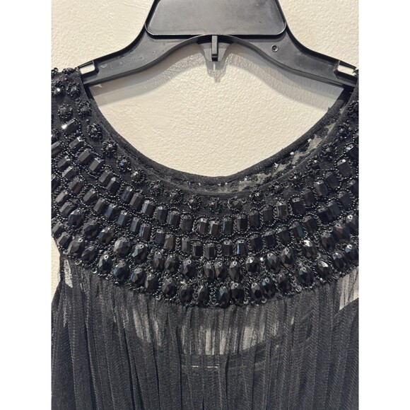 Black embellished peplum top mesh overlay beaded neckline & waist Size M - Picture 4 of 8